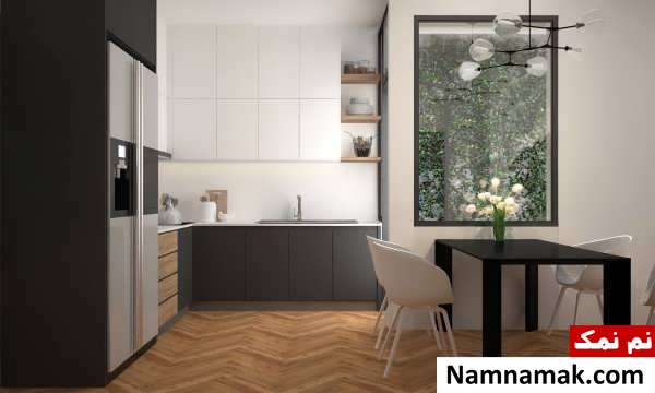 طراحی آشپزخانه لاکچری با دکور دیواری