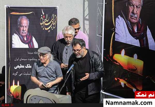 پژمان بازغی در مراسم تشییع ناصر ملک مطیعی محسن امیر یوسفی و فریدون جیرانی