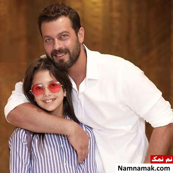 عکس خانوادگی پژمان بازغی با همسر و فرزندانش پژمان بازغی و دخترش نفس