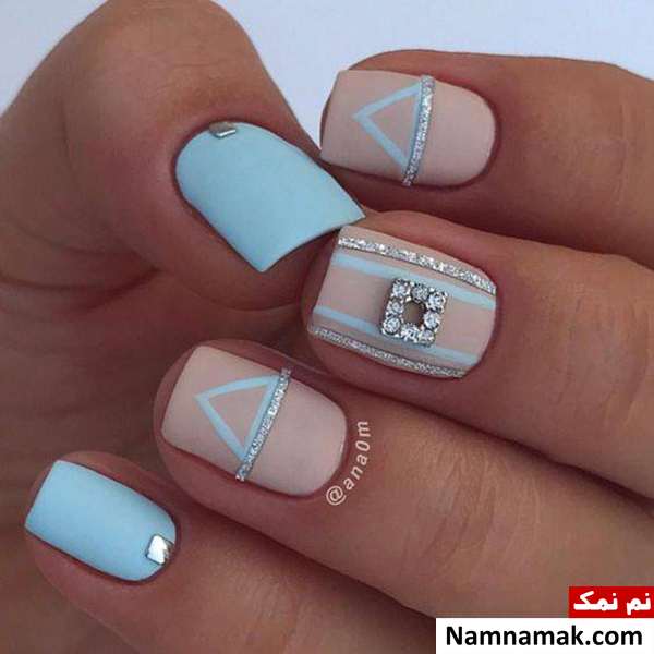 طراحی ناخن نگین دار با لاک مات طراحی ناخن