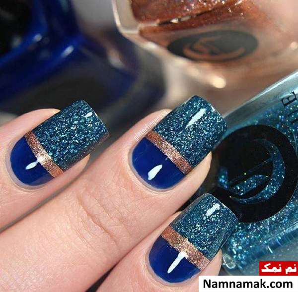 طراحی ناخن مربعی با لاک اکلیلی لاک اکلیلی