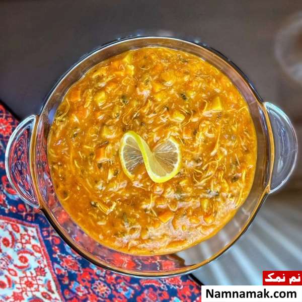 سوپ ورمیشل با عدس و مرغ