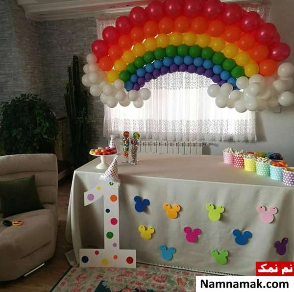 بادکنک آرایی با ایده های ساده و جدید رنگین کمان بادکنکی