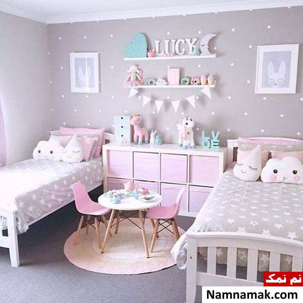 اتاق خواب صورتی طوسی دخترانه