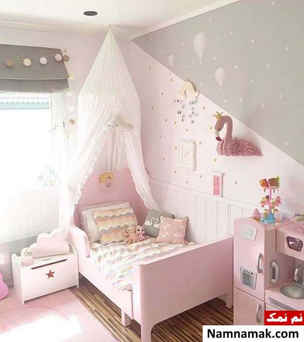 اتاق خواب صورتی سفید نوزاد