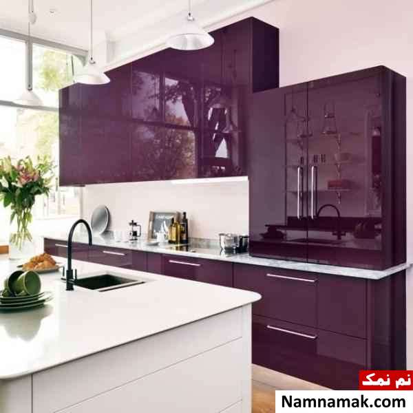 دکوراسیون آشپزخانه با کابینت بنفش