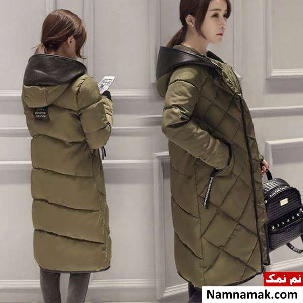 کاپشن دخترانه بلند سبز لجنی