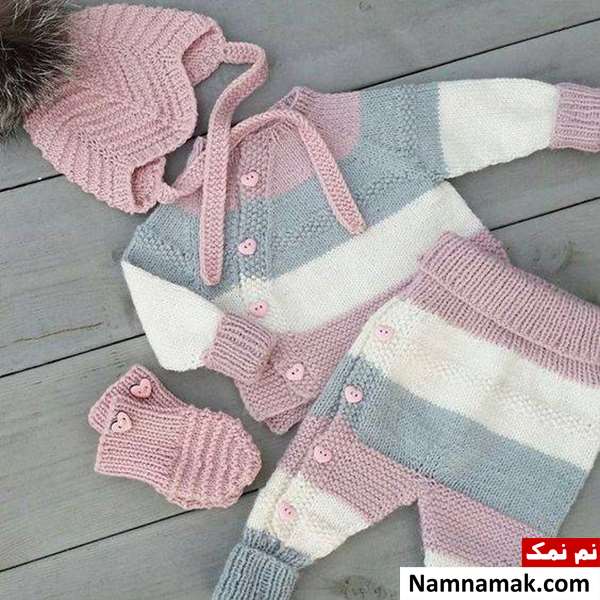 لباس زمستانی دخترانه نوزادی با کلاه و دستکش