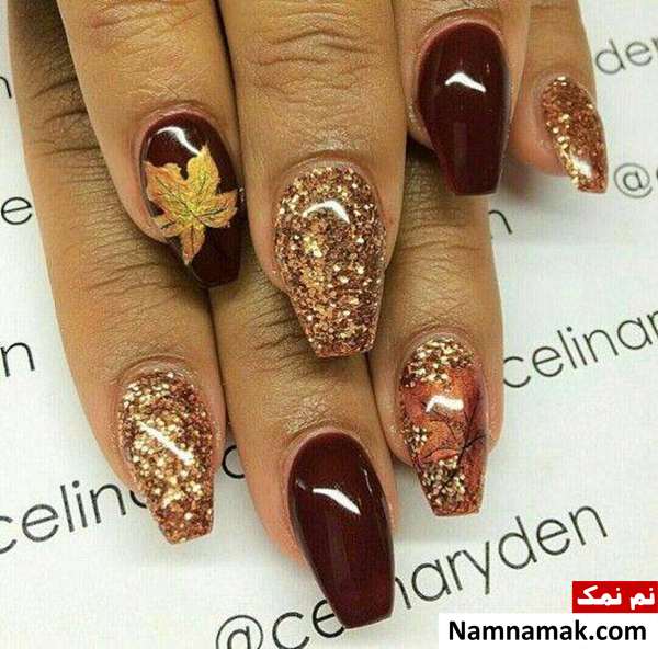 طراحی ناخن به شکل برگ های پاییزی