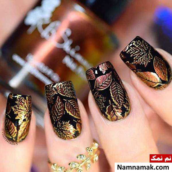 طراحی ناخن شکل برگ پاییزی