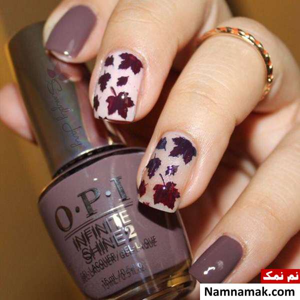 طراحی ناخن پاییزی با لاک بنفش
