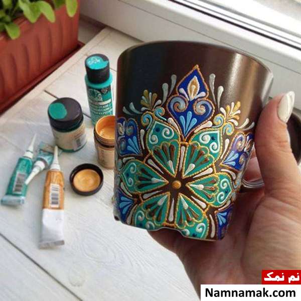 نقاشی روی لیوان دسته دار