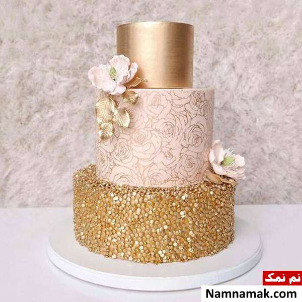 کیک طلایی صورتی برای عقد