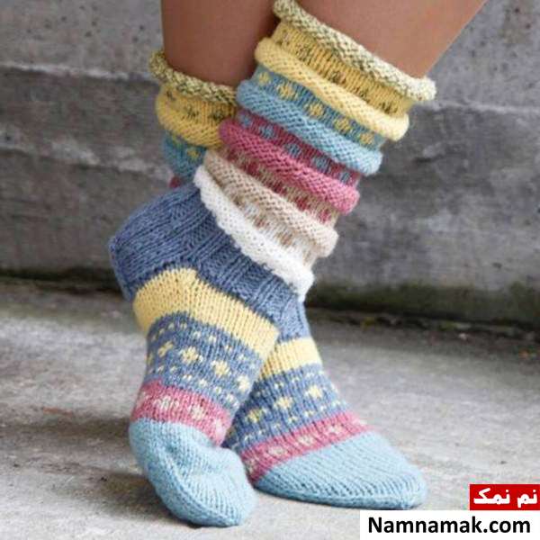 بافت جوراب با میل مدل جوراب زمستانه بافتنی