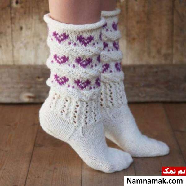 جوراب بافتنی روفرشی جوراب بافتنی روفرشی مدل دار