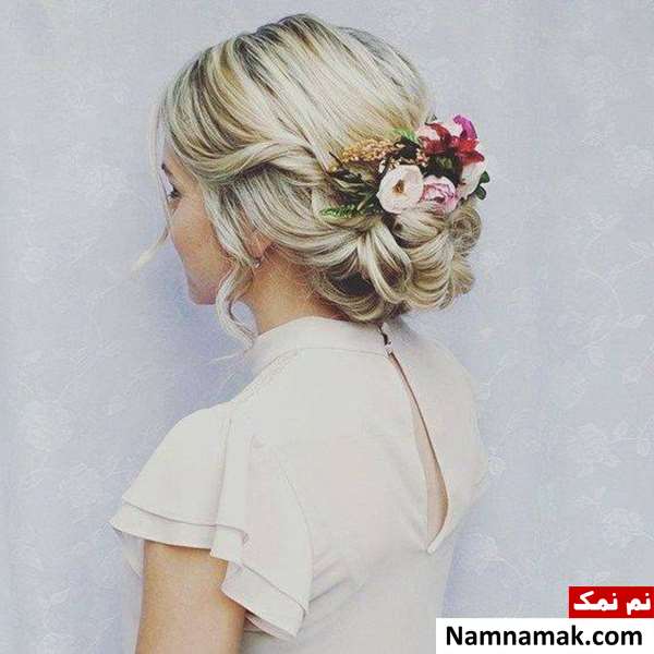 مدل شینیون مو مدل شینیون مو با گل های رنگی