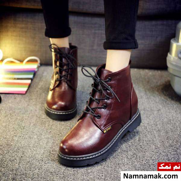 نیم بوت چرم و بند دار ساده