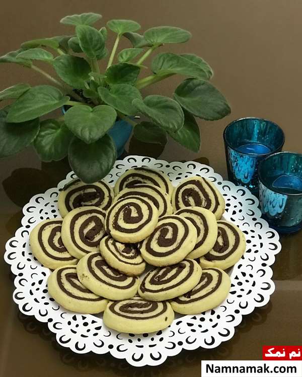 شیرینی دو رنگ بدون فر