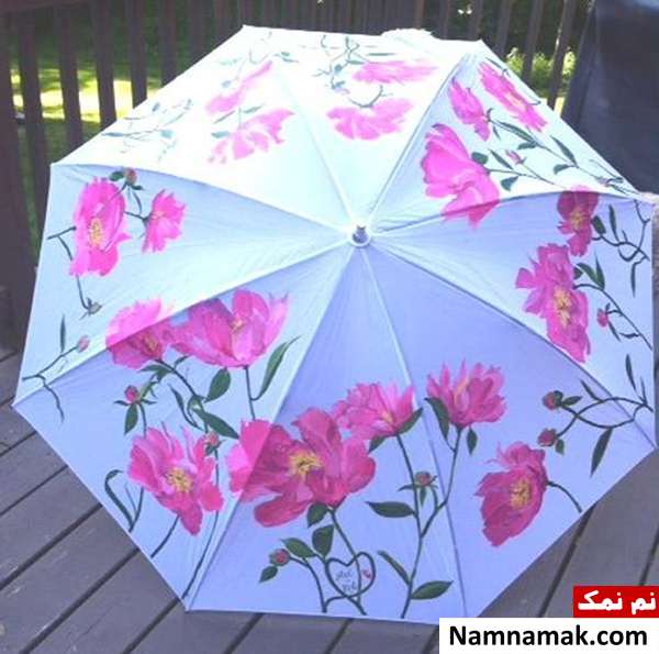چتر گل گلی زنانه سفید صورتی