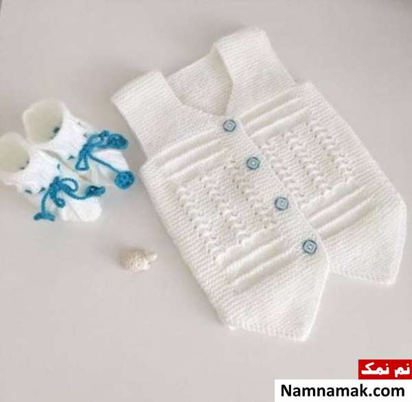 ست جلیقه و پاپوش بافتنی بچه گانه