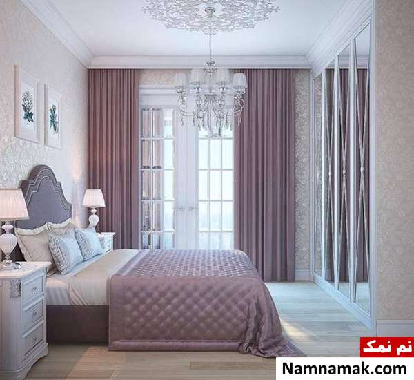 دکوراسیون اتاق خواب با تم یاسی سفید