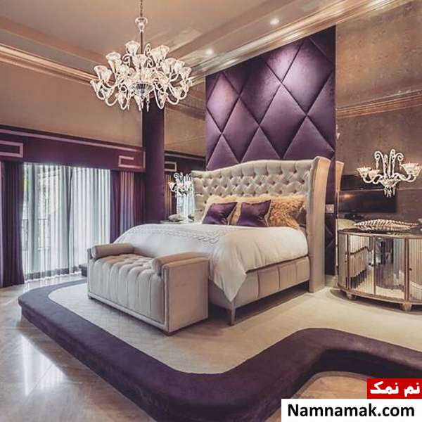 اتاق خواب سلطنتی بنفش و سفید