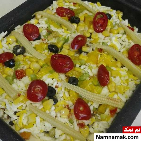 دستور تهیه پیتزای سبزیجات ترش مزه با کدو