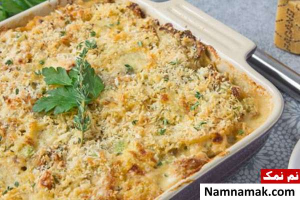 طرز تهیه صدف های خامه ای با ماهی تن و اسفناج