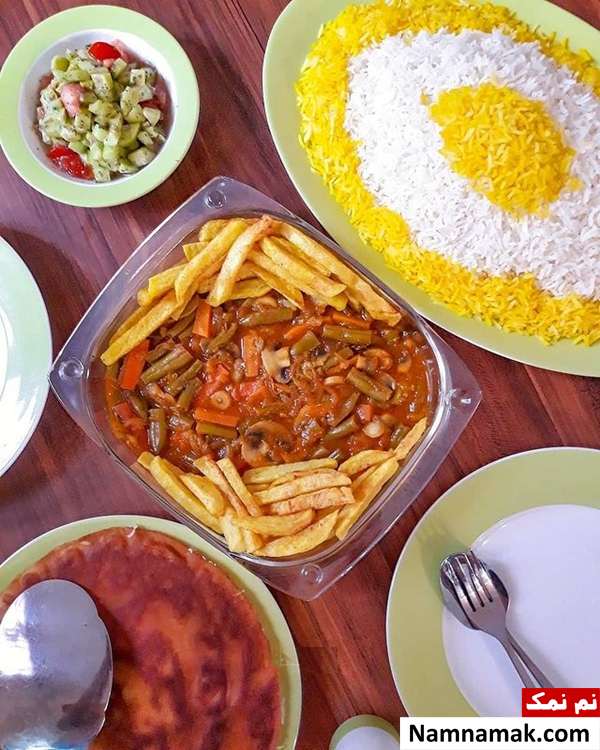 طرز تهیه خورش لوبیا سبز با قارچ