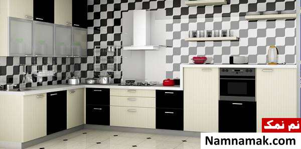 دکوراسیون کابینت آشپزخانه سفید مشکی