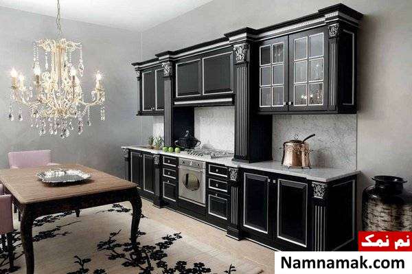  کابینت آشپزخانه سفید مشکی منبران