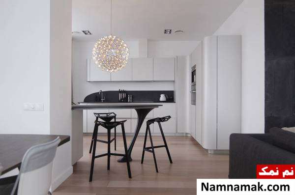 طراحی کابینت آشپزخانه سفید مشکی