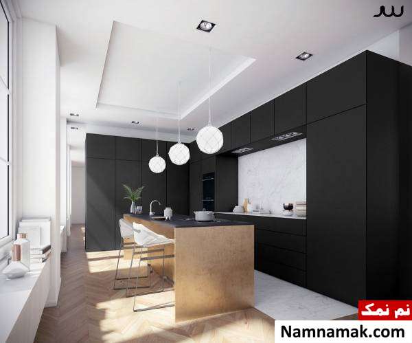  کابینت آشپزخانه سفید مشکی کلاسیک