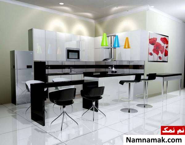  کابینت آشپزخانه سفید مشکی 95