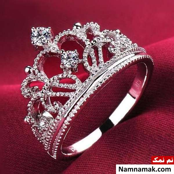 مدل انگشتر طلا سفید زنانه شکل تاج
