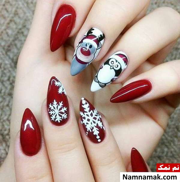 دیزاین ناخن زمستانی دیزاین ناخن زمستانی با لاک قرمز