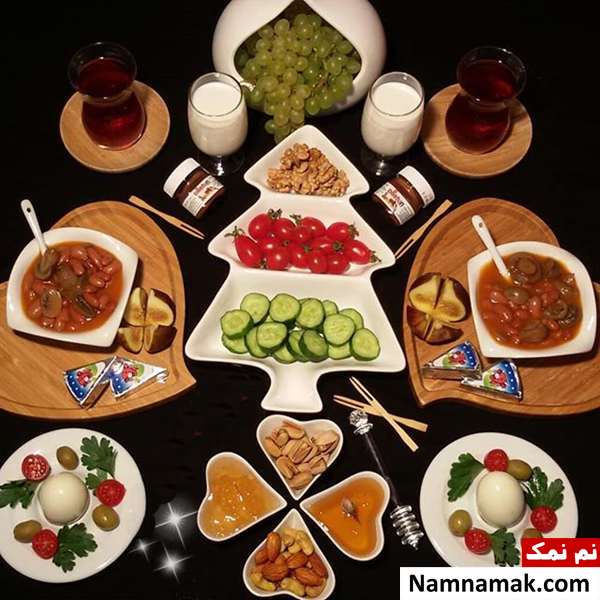 تزیین رمانتیک سفره صبحانه دونفره