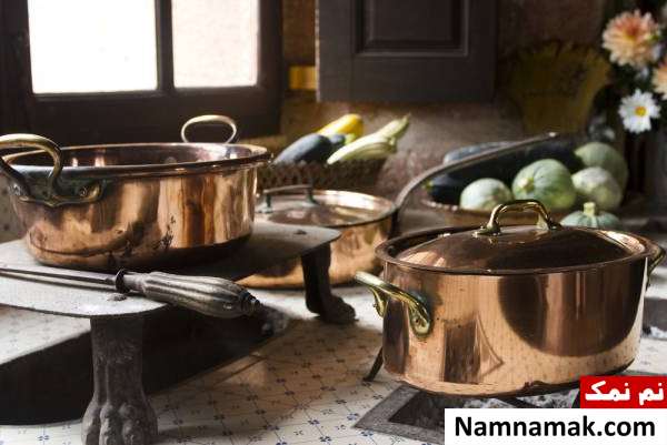 پخت غذا در ظروف مسی براق شدن ظروف مسی