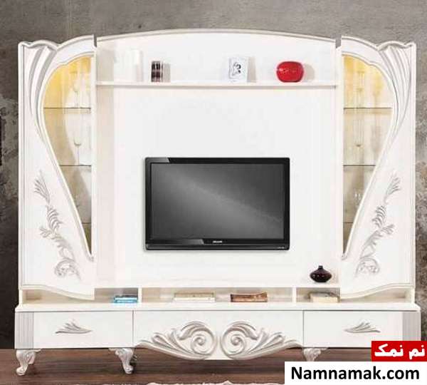 زیباترین میز ال سی دی چوبی سفید