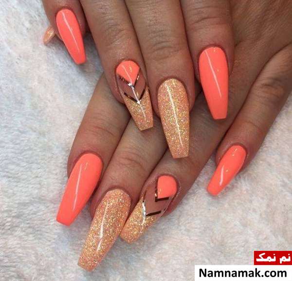 طراحی ناخن با لاک نارنجی