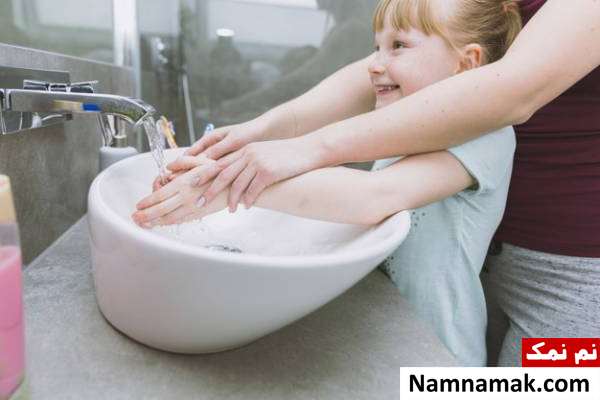 شستن دست های کودکان جلوگیری از مخملک