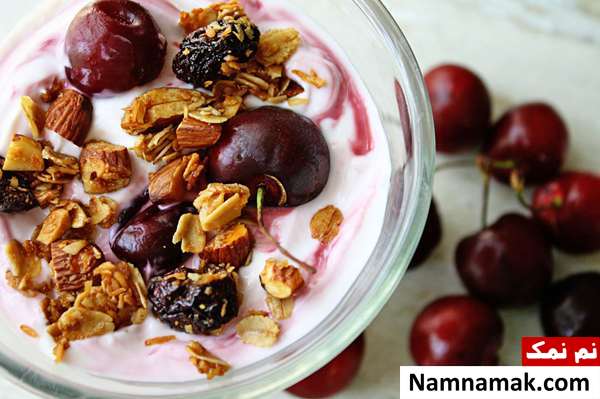 طرز تهیه آسان و خوشمزه گرانولا گرانولای گیلاس نارگیل
