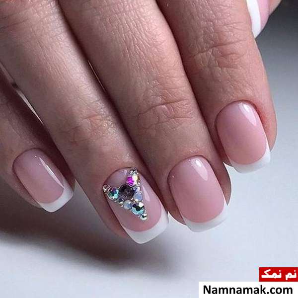 مدل فرنچ ناخن ساده مدل فرنچ ناخن نگین دار