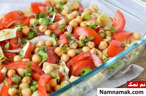 طرز تهیه سالاد گوجه فرنگی و نخود