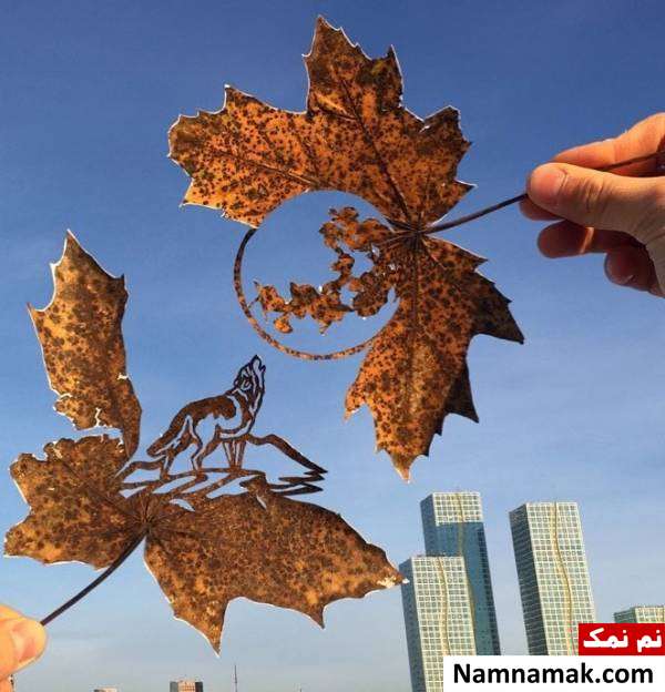 طراحی های شگفت انگیز هنرمند جوان بر روی برگ!