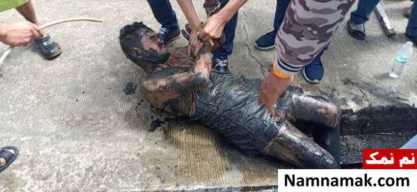 گیر افتادن فروشنده مواد مخدر در چاه فاضلاب!