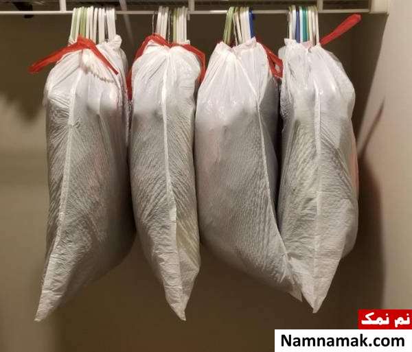 خلاقیت های جالب در خانه کیسه های زباله برای لباس های آویزان